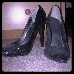 Black shimmer heels